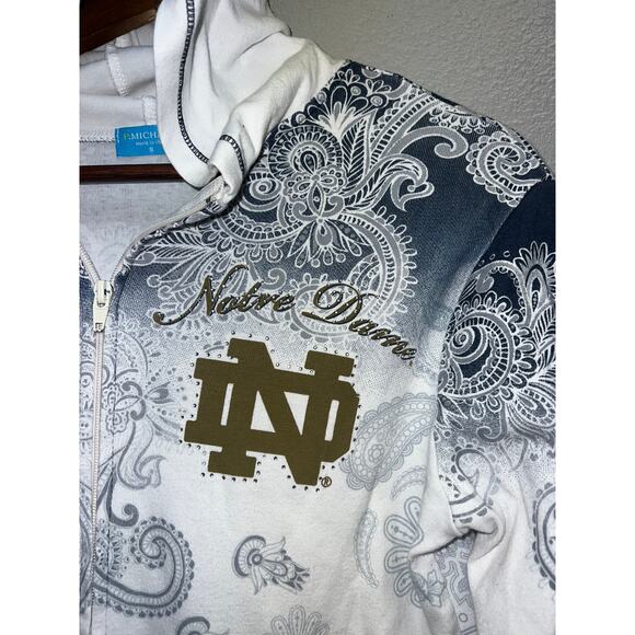 Womens Notre Dame Top Full Zip Lightweight Hooded Tee Shirt P. Michael Small - Picture 3 of 10
